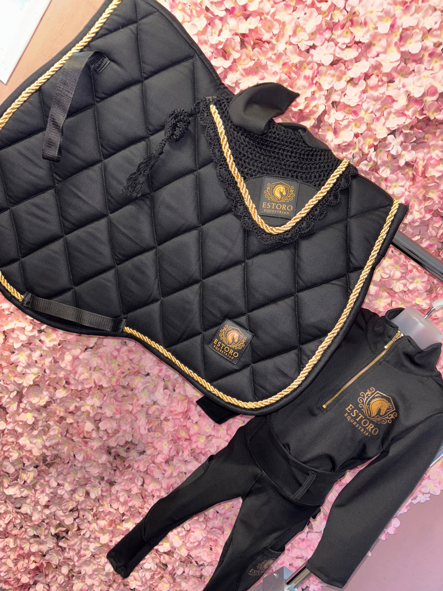 Black Saddle Pad & Fly Veil Set