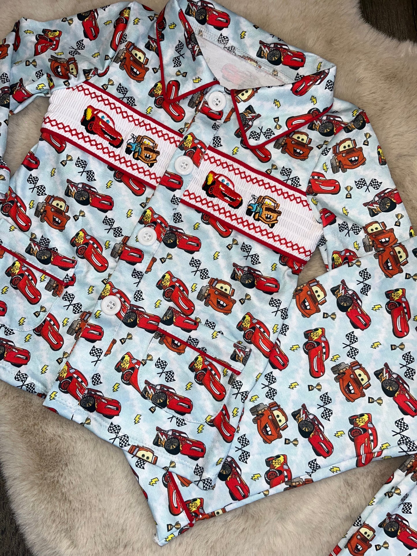 Boys Cars Smocked Pyjamas