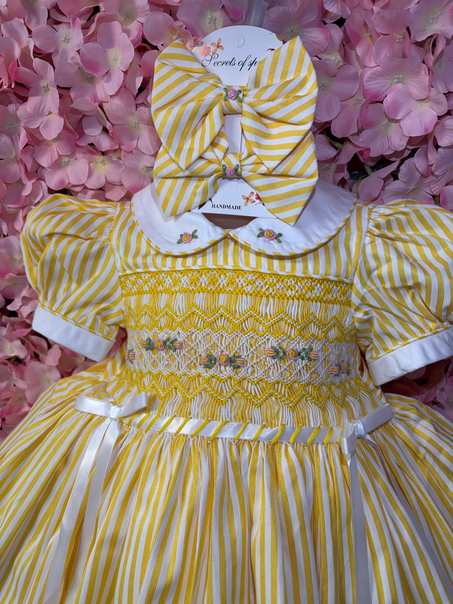 Lemon Stripe Smock Dress with Hair Accessories