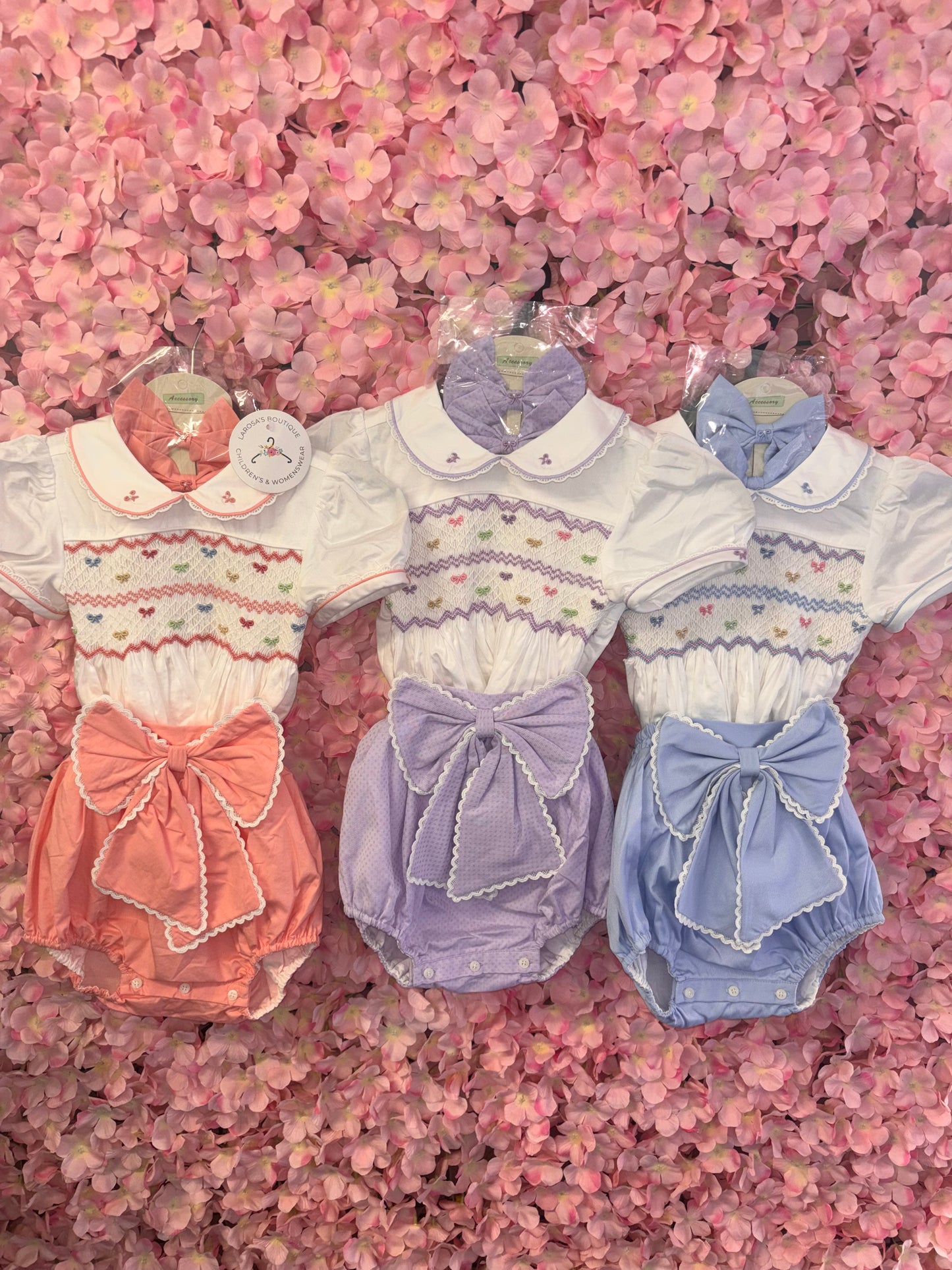 Bow Smocked Romper & Hair Accessories