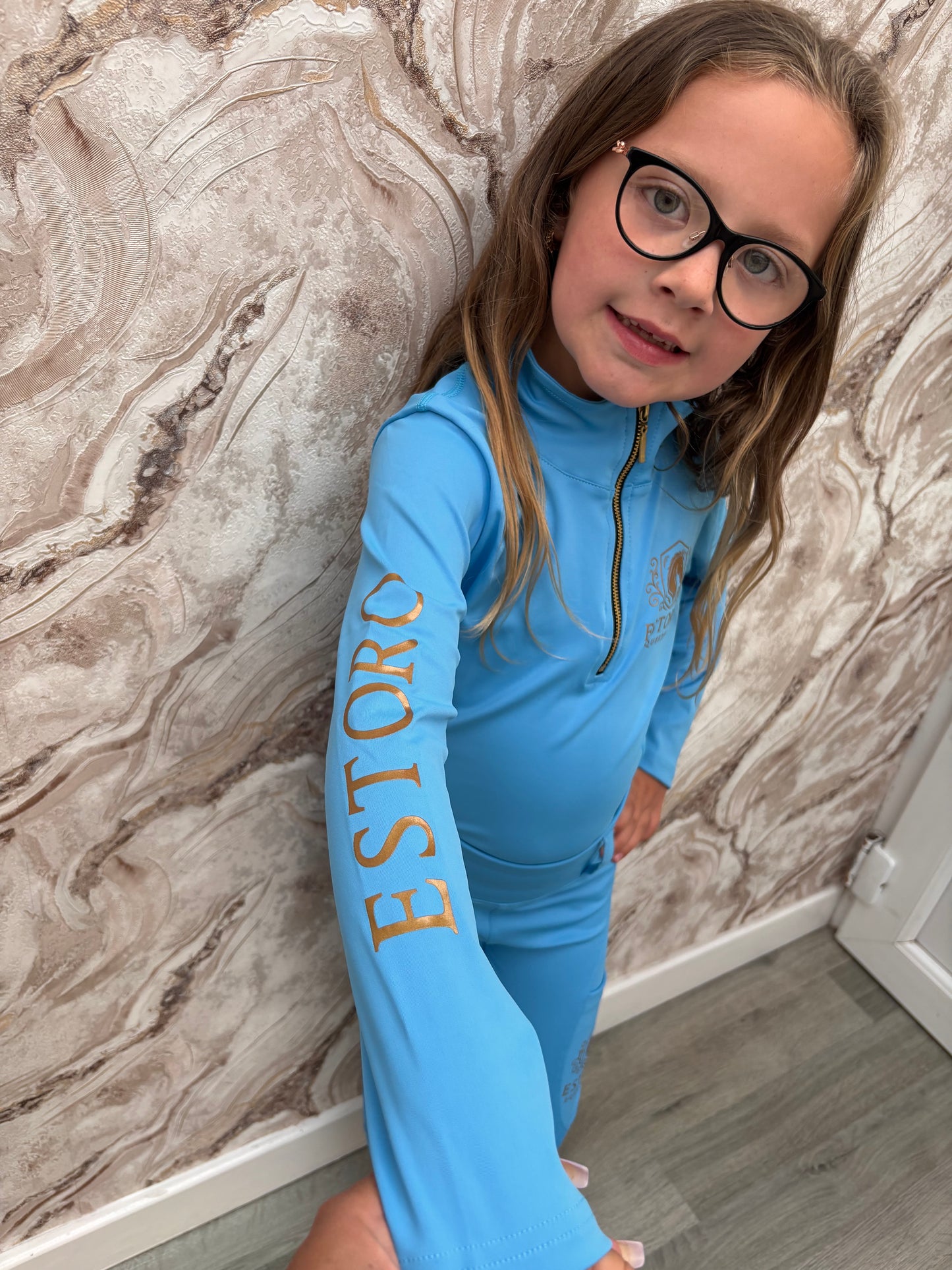 Children’s Sky Blue Base Layer & Riding Tights Set