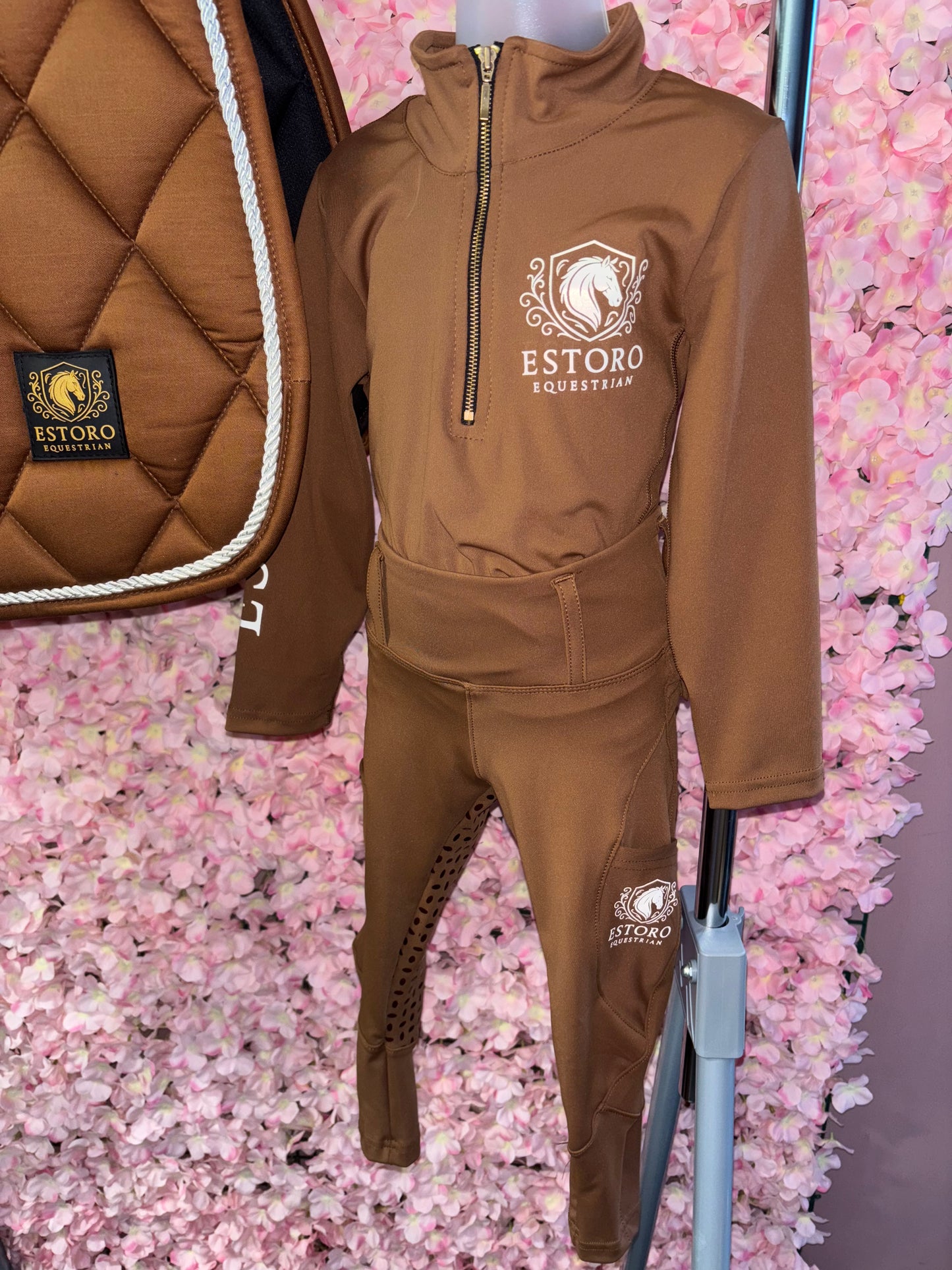 Childrens Coffee Base Layer & Riding Tights Set