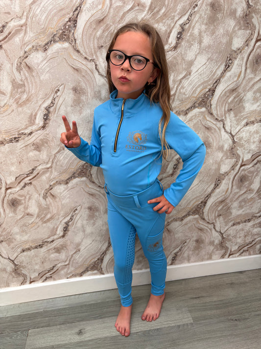 Children’s Sky Blue Base Layer & Riding Tights Set