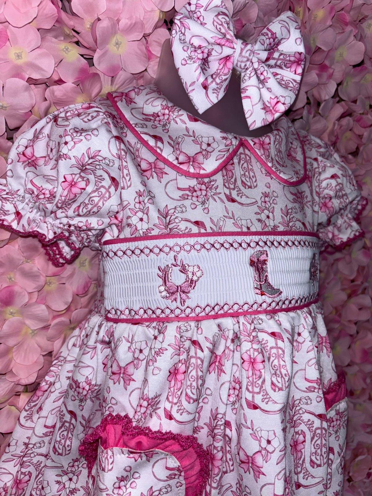 Girls Cow Girl Smocked Pyjamas & hair bow