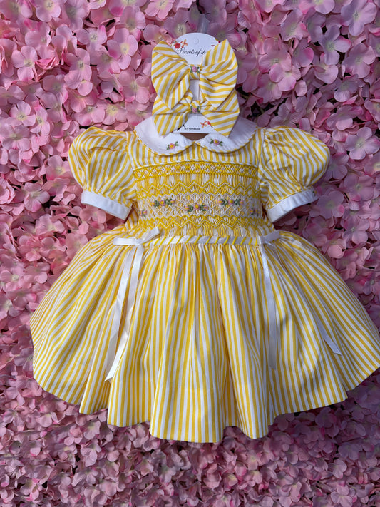 Lemon Stripe Smock Dress with Hair Accessories