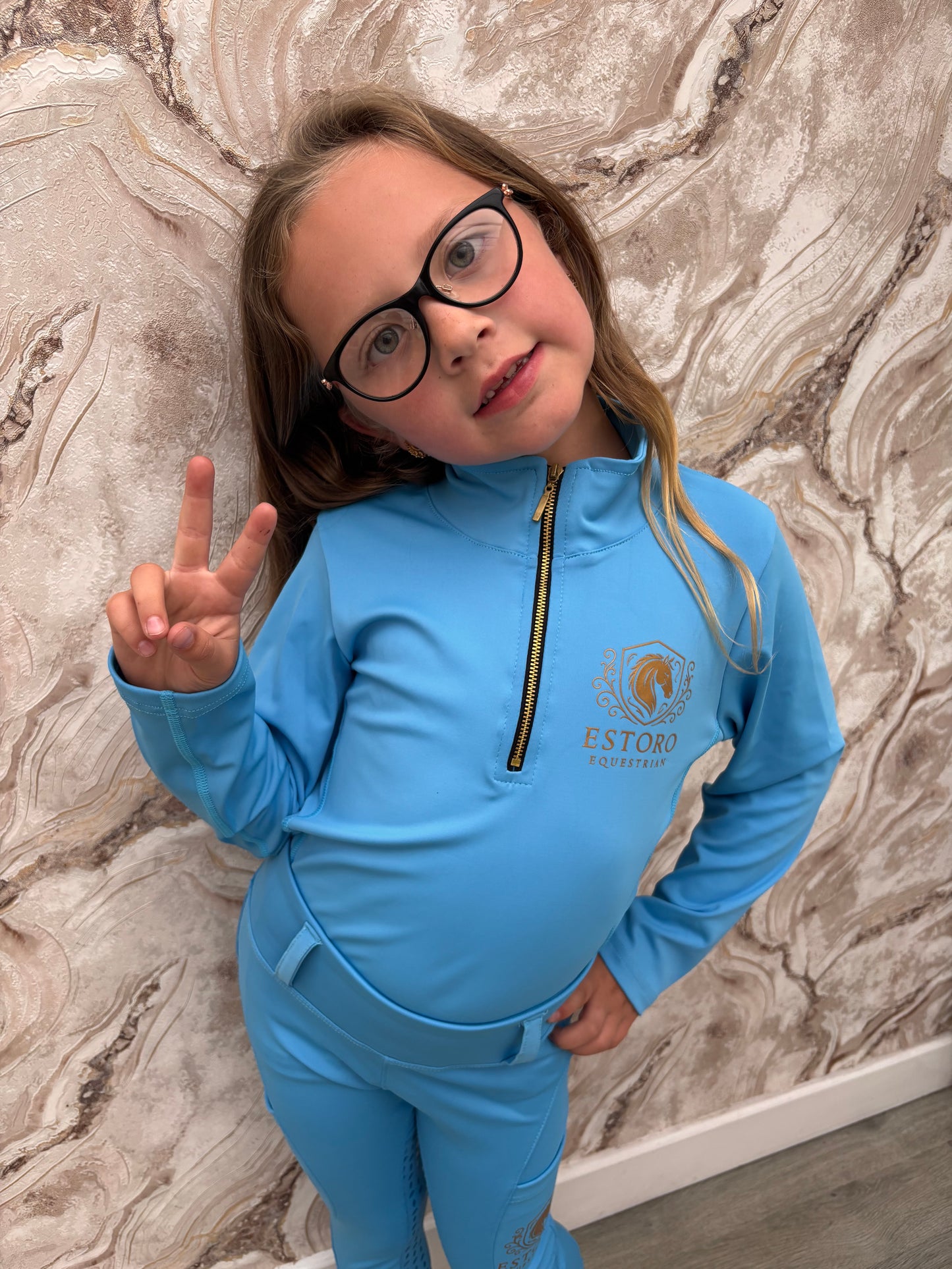 Children’s Sky Blue Base Layer & Riding Tights Set