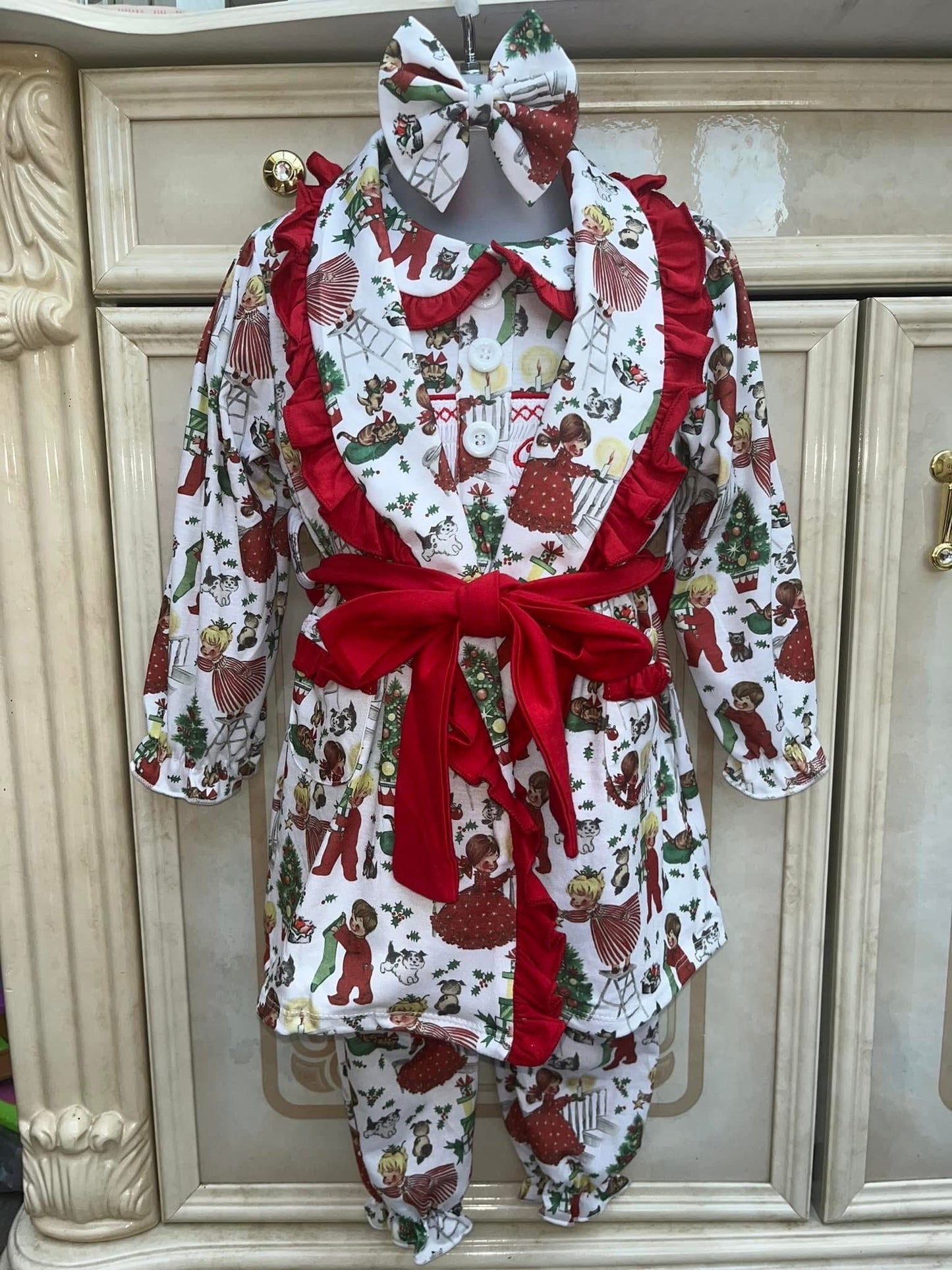 PRE ORDER Christmas Girls Smocked Pyjama & Night Coat Set