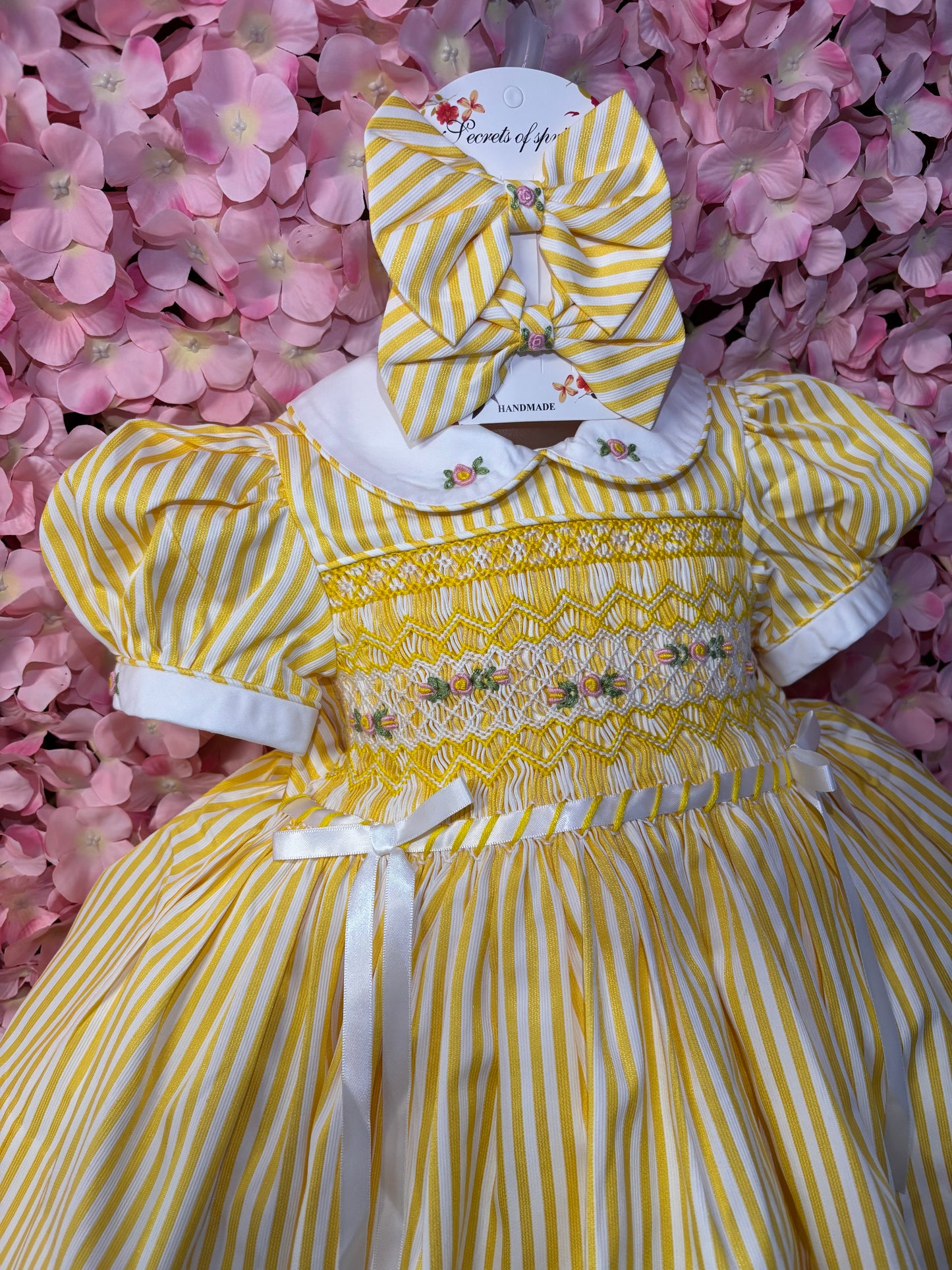 Lemon Stripe Smock Dress with Hair Accessories