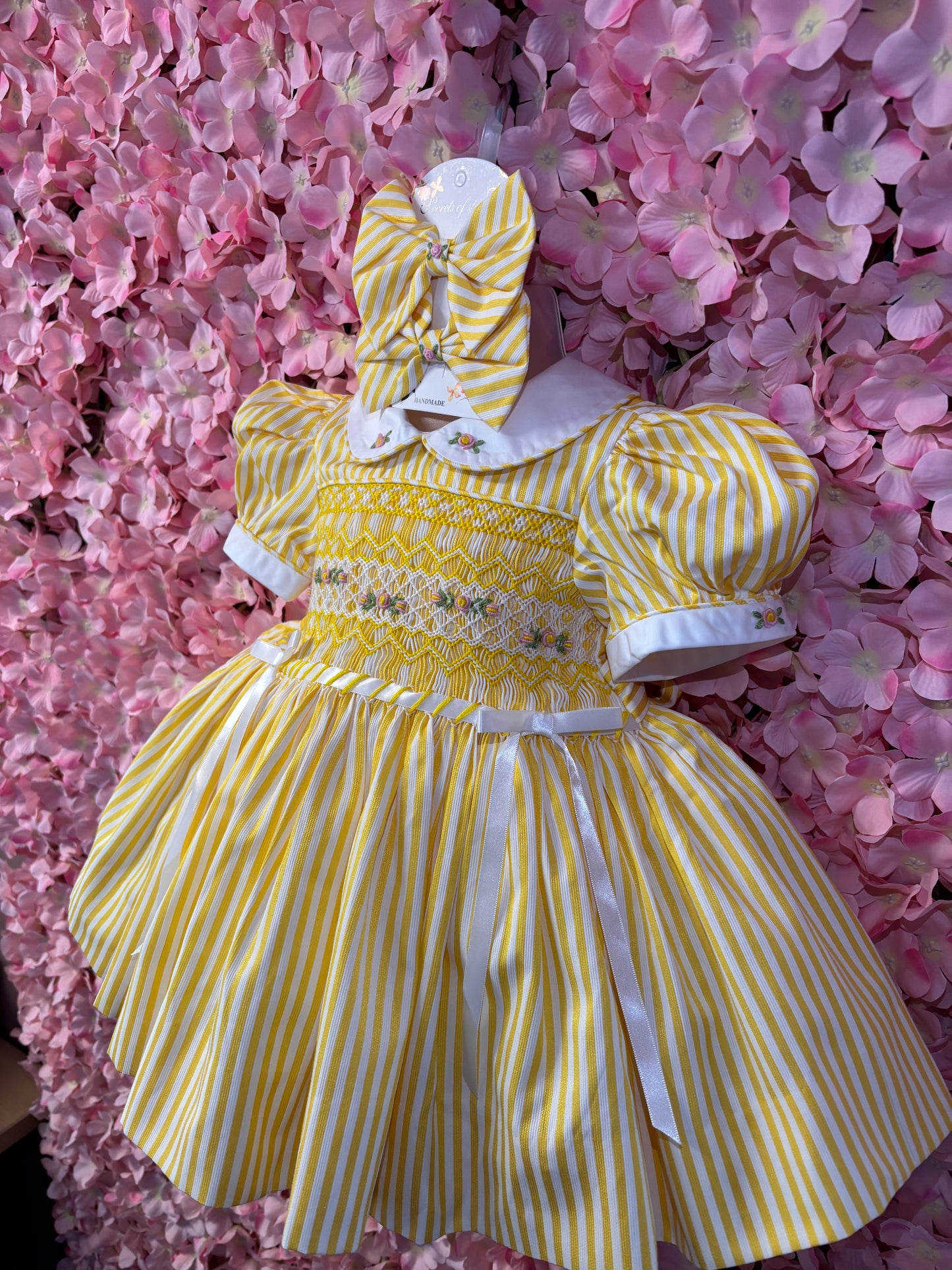 Lemon Stripe Smock Dress with Hair Accessories