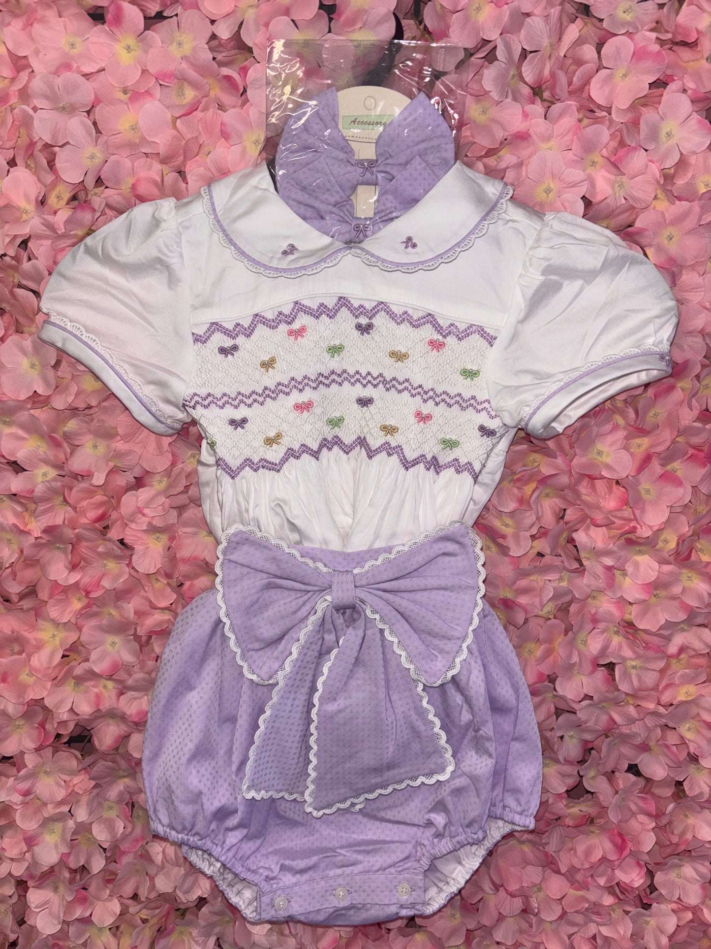 Bow Smocked Romper & Hair Accessories