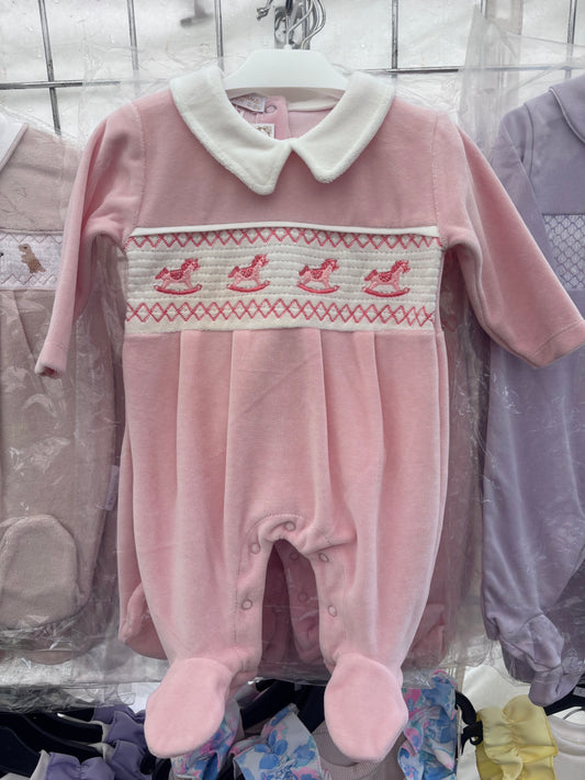 Rocking Horse Smocked Baby Grow