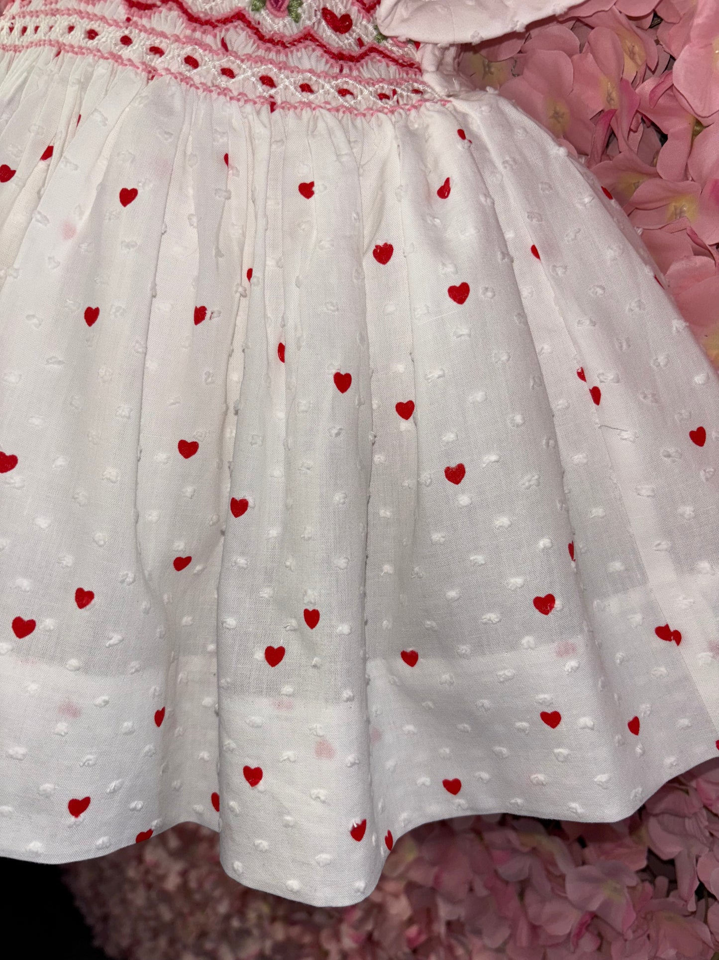 Love Heart Smocked Dress with fitted petticoat & hair accessories