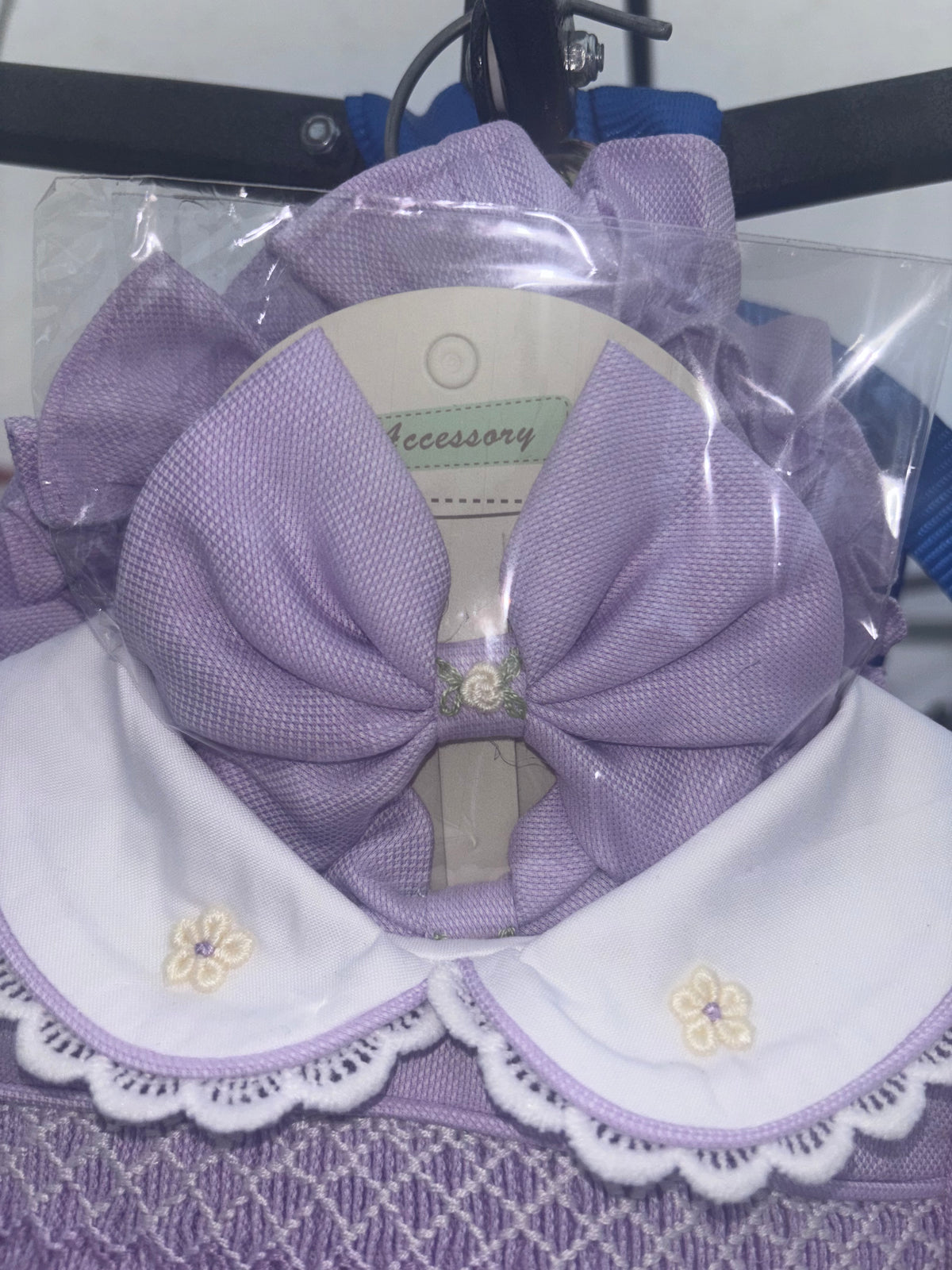 Lilac Smocked Dress, bloomers & hair accessories