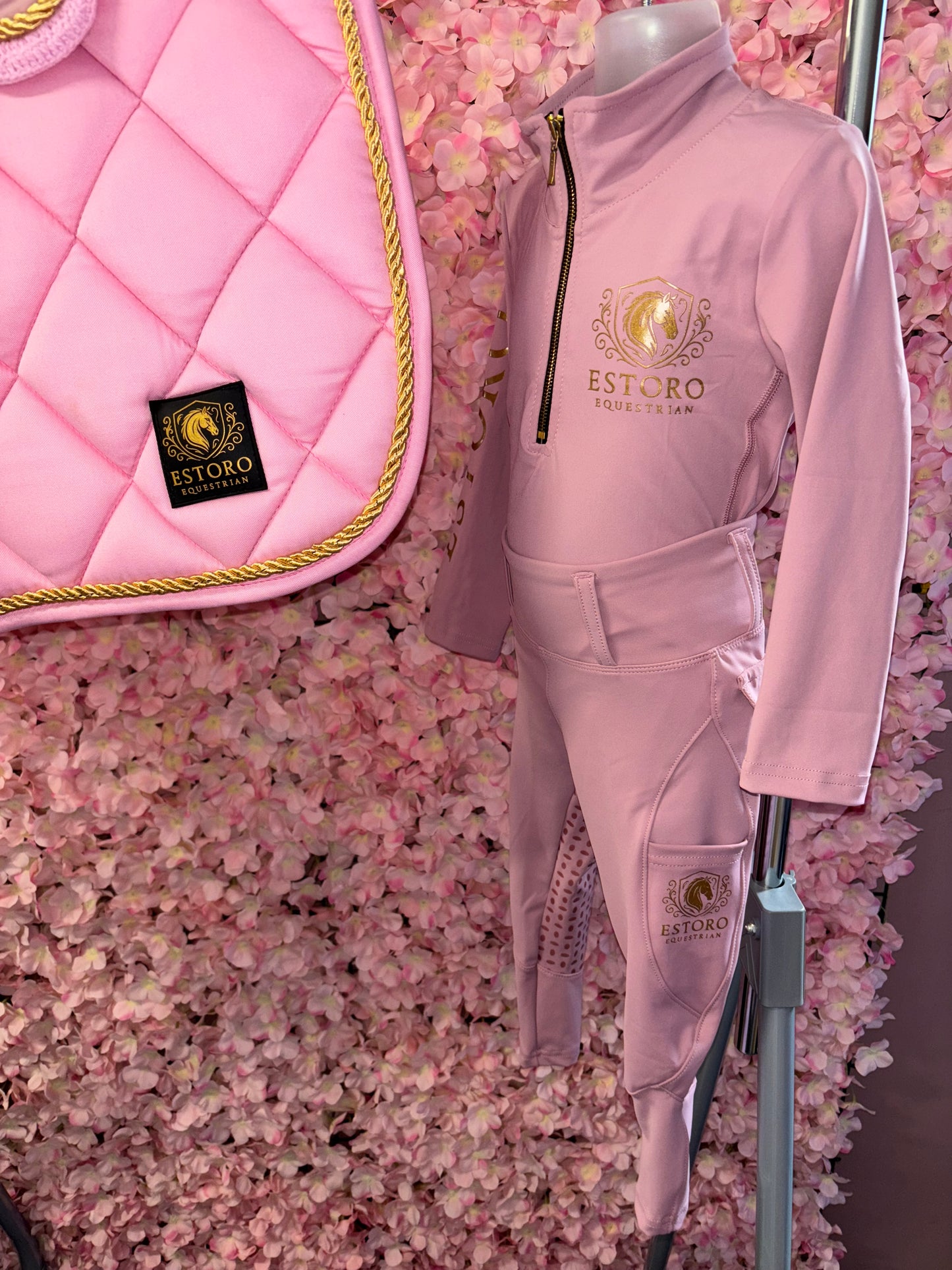 Childrens Pink Base Layer & Riding Tights Set