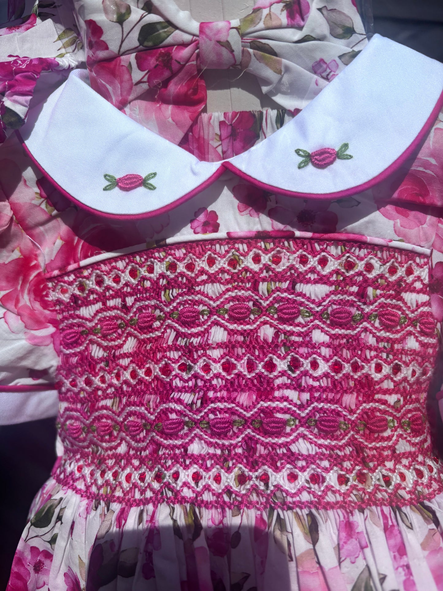 Rose Smocked Dress with Bloomers & hair accessories