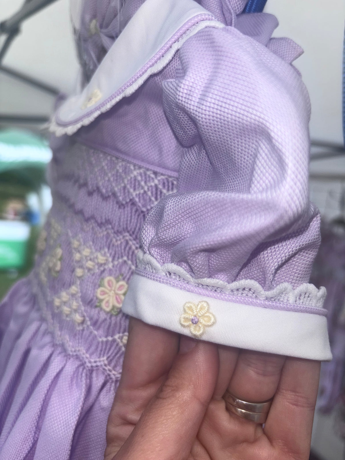 Lilac Smocked Dress, bloomers & hair accessories